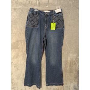 Sam Edelman Bay Flare Trouser Jeans Size 30 Blue Basket Weave Lattice High Rise